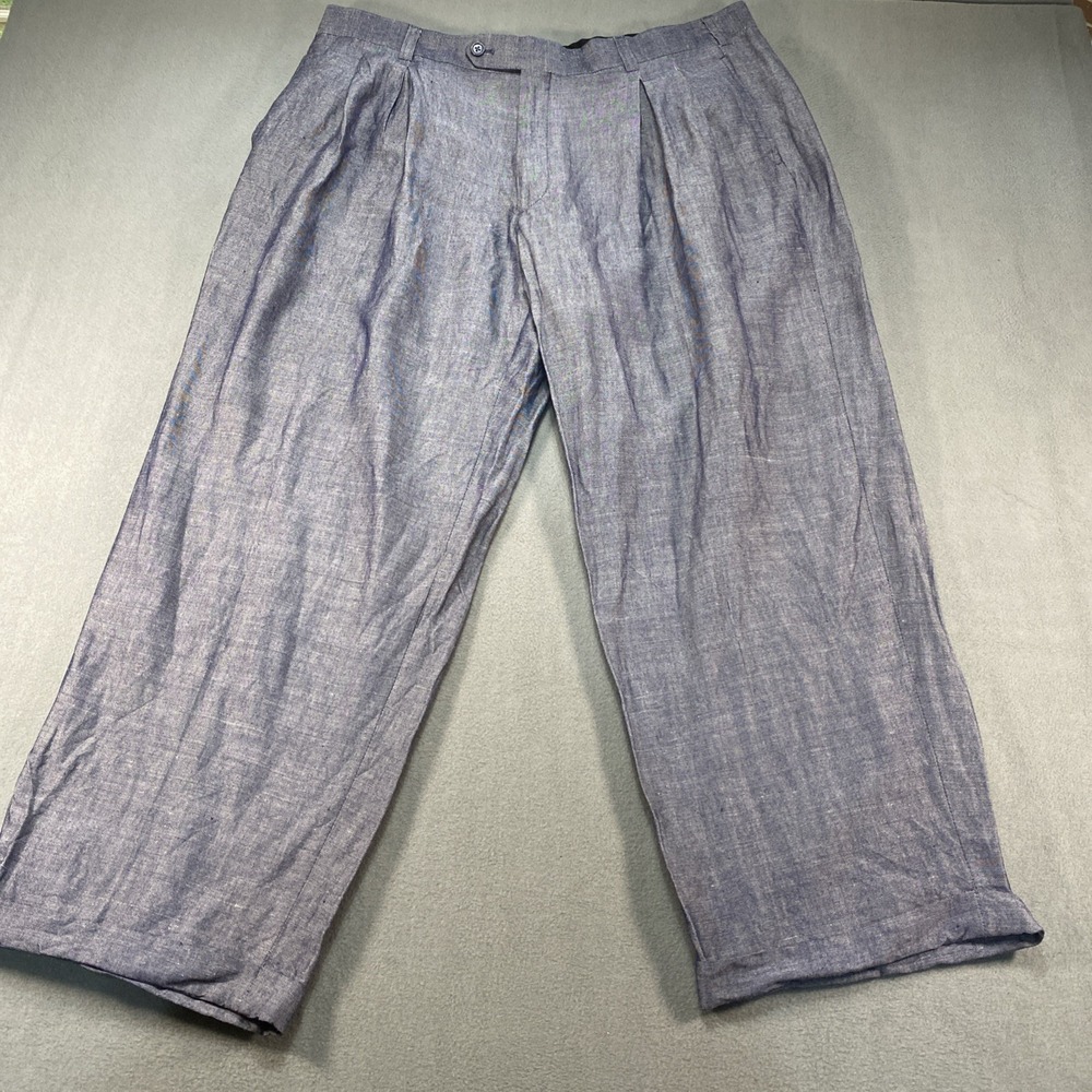 Vintage Phat Farm Mens Wide Leg Trousers Linen Blend Blue 40x30